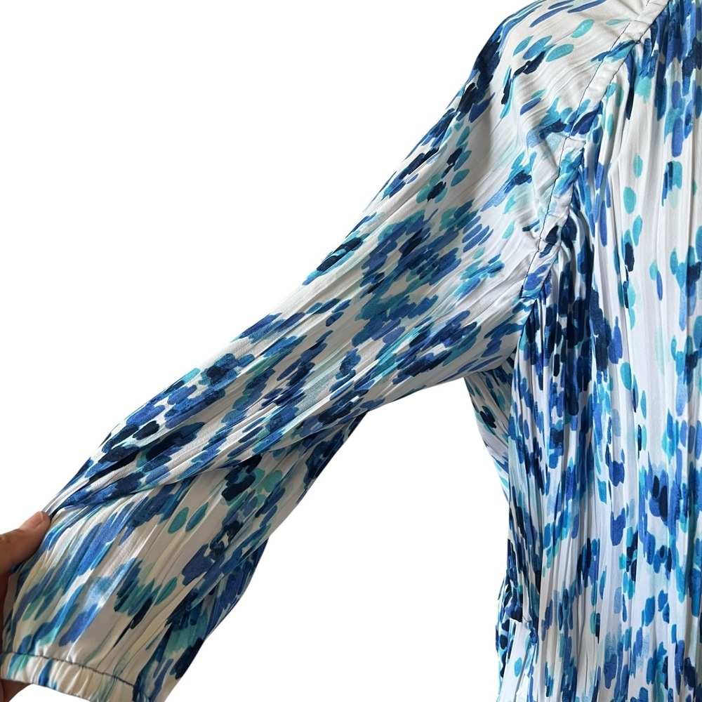 Zenergy by Chicos Blue White Abstract Ikat Pleated Zip Up Jacket Womens 2 Large - Picture 4 of 9